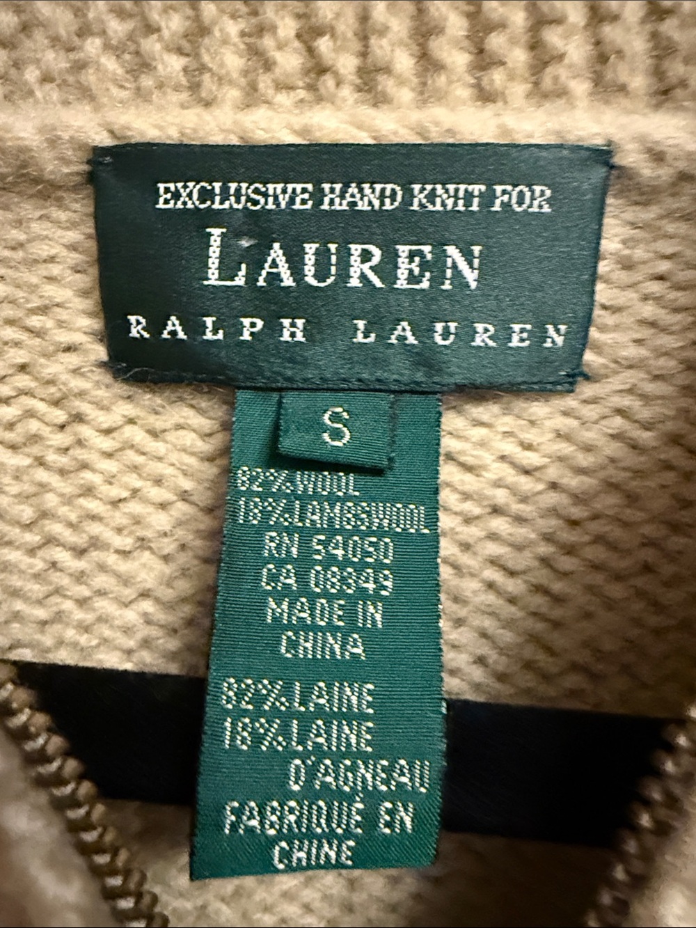 Vintage- Lauren Ralph Lauren Cream Zip-Front Fisherman Sweater with Red Accent - Picture 2 of 9